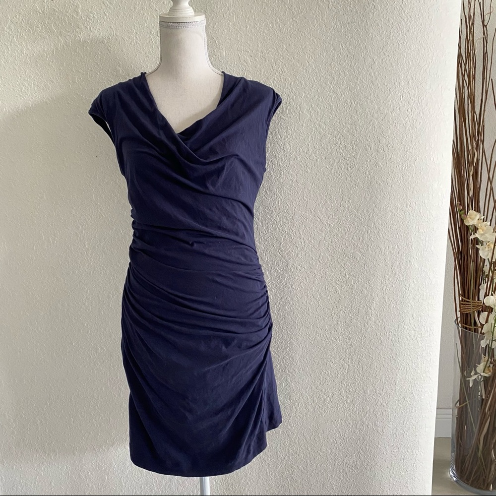 Mango Draped Bodycon Dress Navy Size M